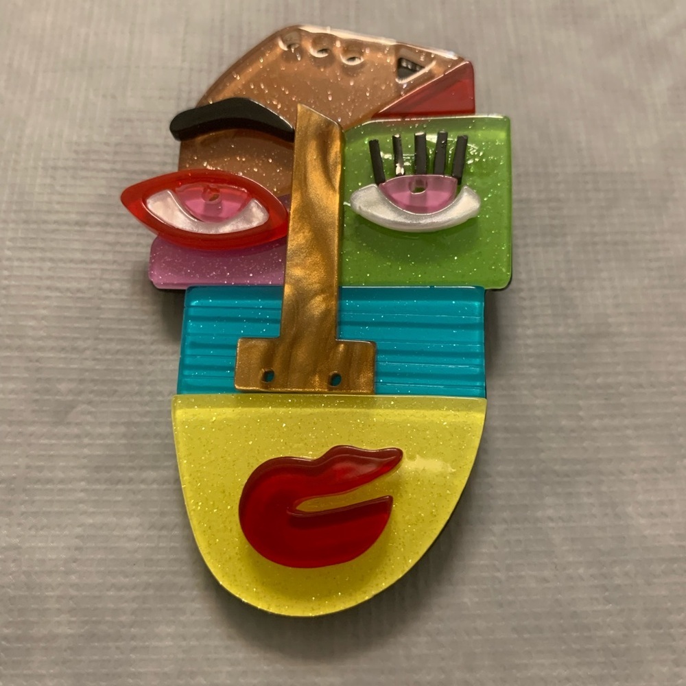 Vibrant Acrylic Geometric Face Brooch/Pin